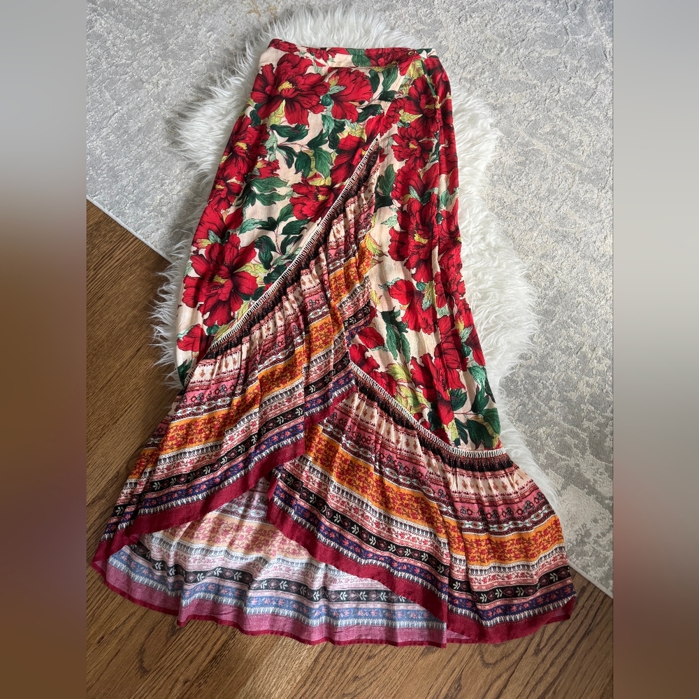 Farm Rio Anthropologie Floral Wrap Skirt Size XS